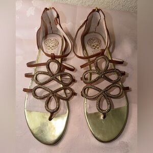 Vince Camuto Brown and Gold Strappy Embellished Heels